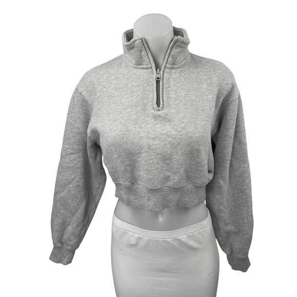 Aritzia Tops - Aritzia TNA Sweatfleece Gray Quarter Zip Long Sleeve Cropped Sweatshirt Top XS